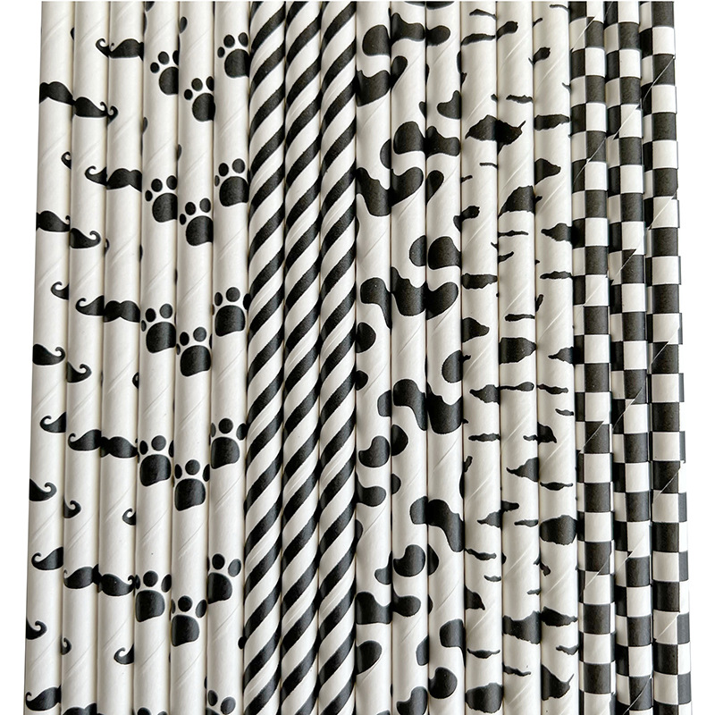 Paper Straw Color - Moustache Paper Straw Cow Black Stripe