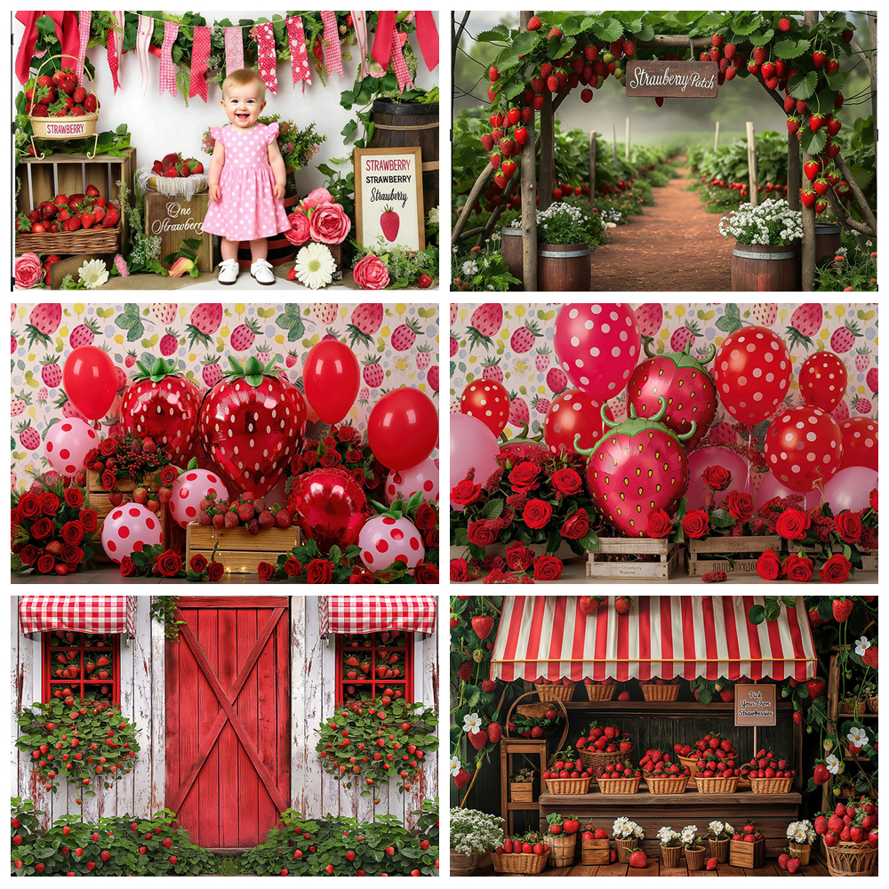 Party Event Supply Store - Red Strawberry Store Photography Background Balloon