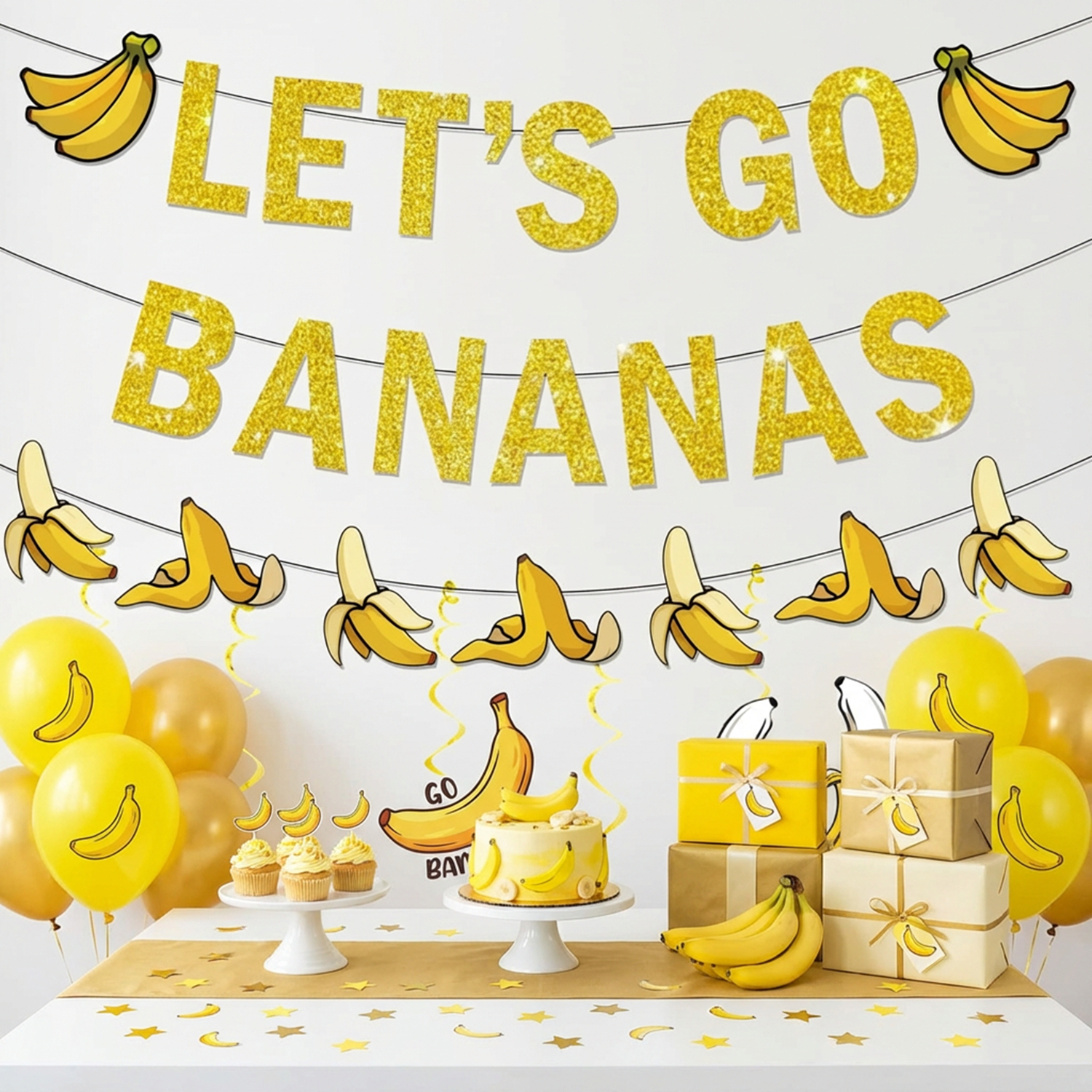 Let'S Party Event Supply - Yellow Bananas Birthday Banner Garland Let’s
