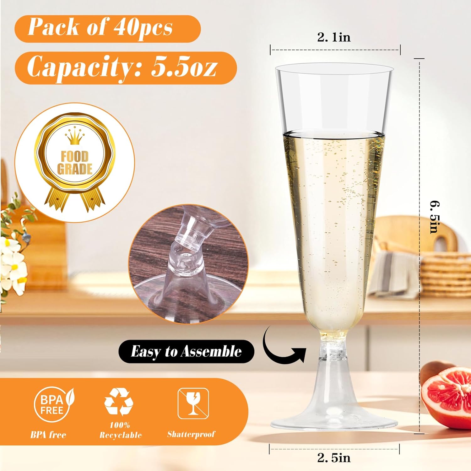 Plastic Champagne Flutes 40 Pa - Eve Party recensie en prijs